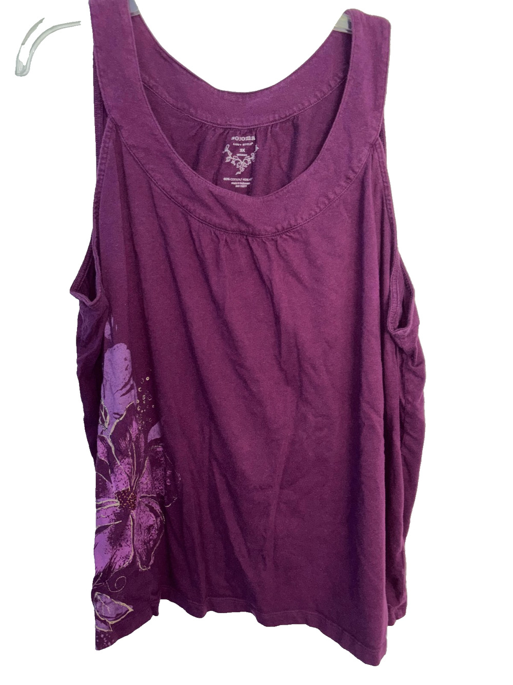 Sonoma Purple Floral Tank Top Womens 3X Graphic Hibiscus Modal Blend Scoop Neck